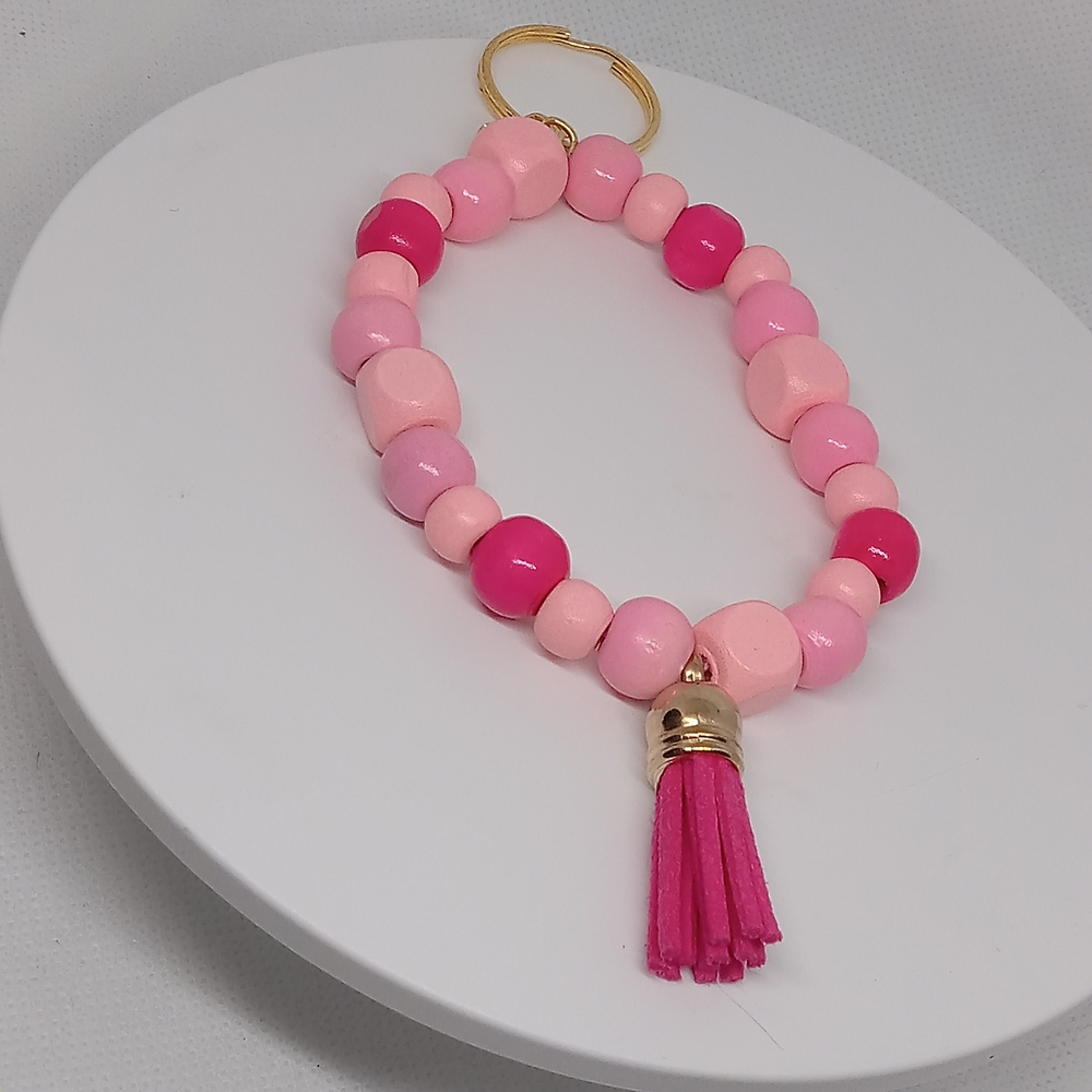 Pink and Gold Beaded Bracelet with Tassel